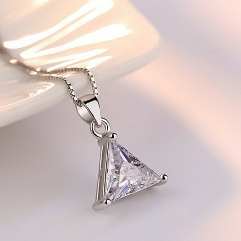 NEW S925 Trillion Cut Diamond Triangle Necklace - Picture 7 of 10